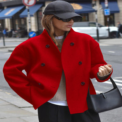 Women's Double Breasted Wool Blend Mid-Length Coat