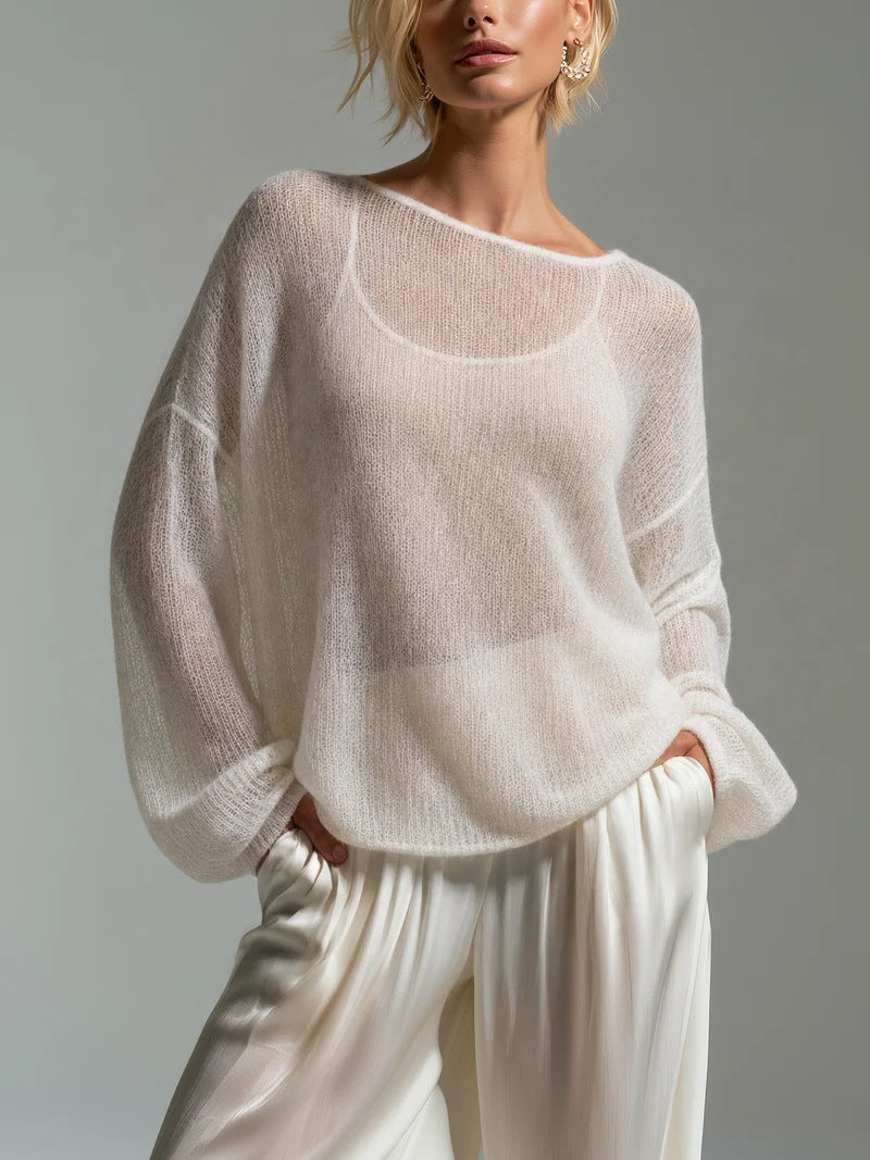 Women's Oversized Bell Sleeve Lightweight Knit Sweater