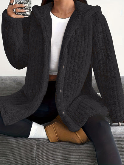 Hooded Sherpa Fleece Jacket with Button Closure
