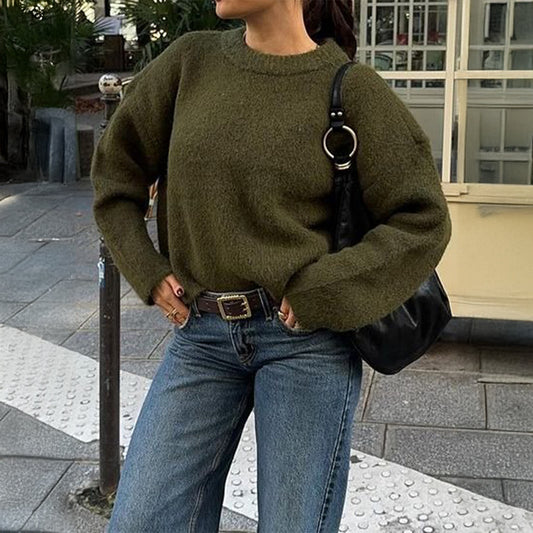 Women’s Casual Solid Knit Long Sleeve Pullover Sweater