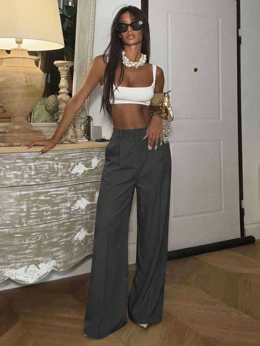 High Waisted Wide Leg Dress Pants Casual Work Trousers