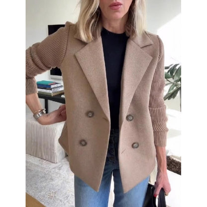 Knit Sleeve Double Breasted Blazer Jacket