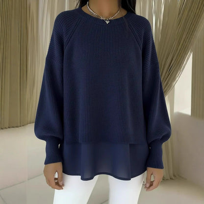 Women's Layered Chiffon Hem Balloon Sleeve Sweater