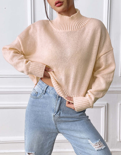 Women's Turtleneck Pullover Solid Color Loose Casual Bottoming Shirt