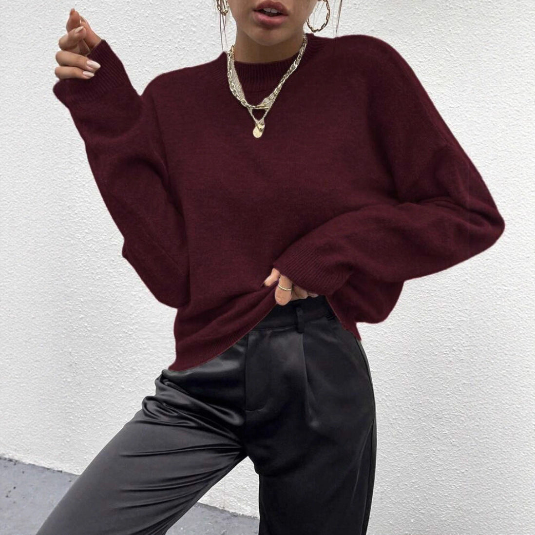 Women's Oversized Crew Neck Long Sleeve Knit Sweater