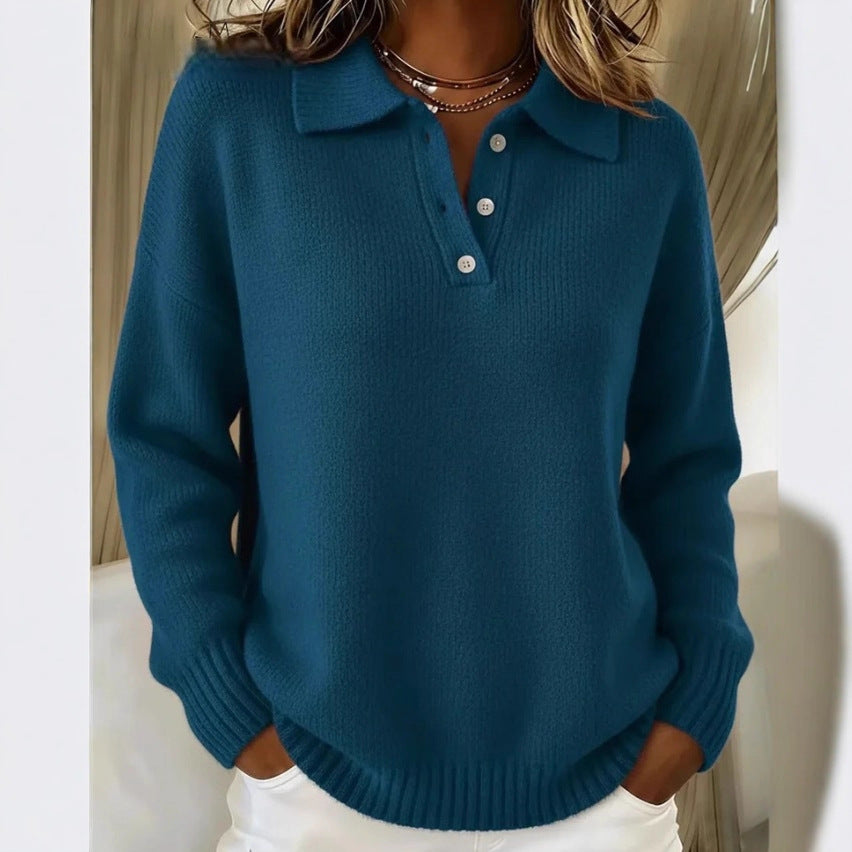 Women Oversized Polo Collar Button Knit Sweater