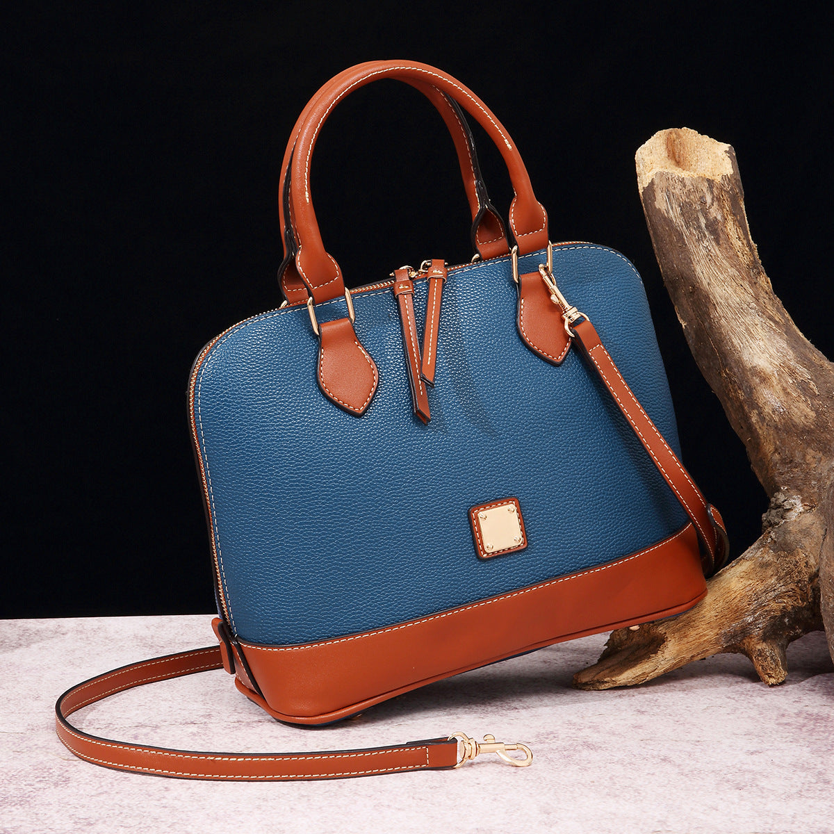 Vintage Pebbled PU Leather Dome Satchel Handbag