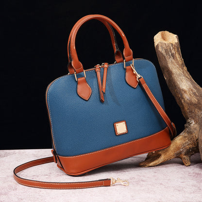 Vintage Pebbled PU Leather Dome Satchel Handbag