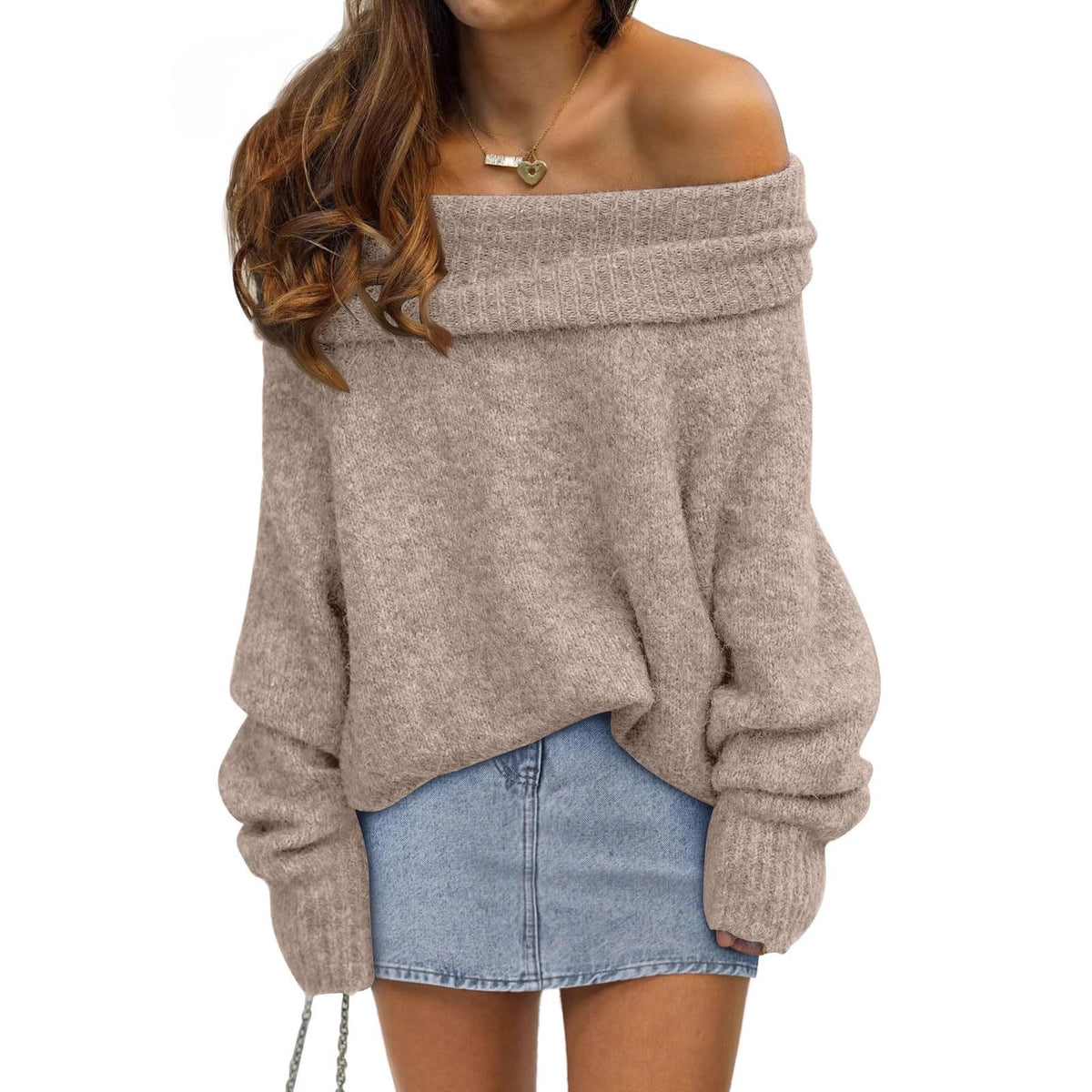 Women's Off Shoulder Batwing Oversized Chunky Knit Sweater