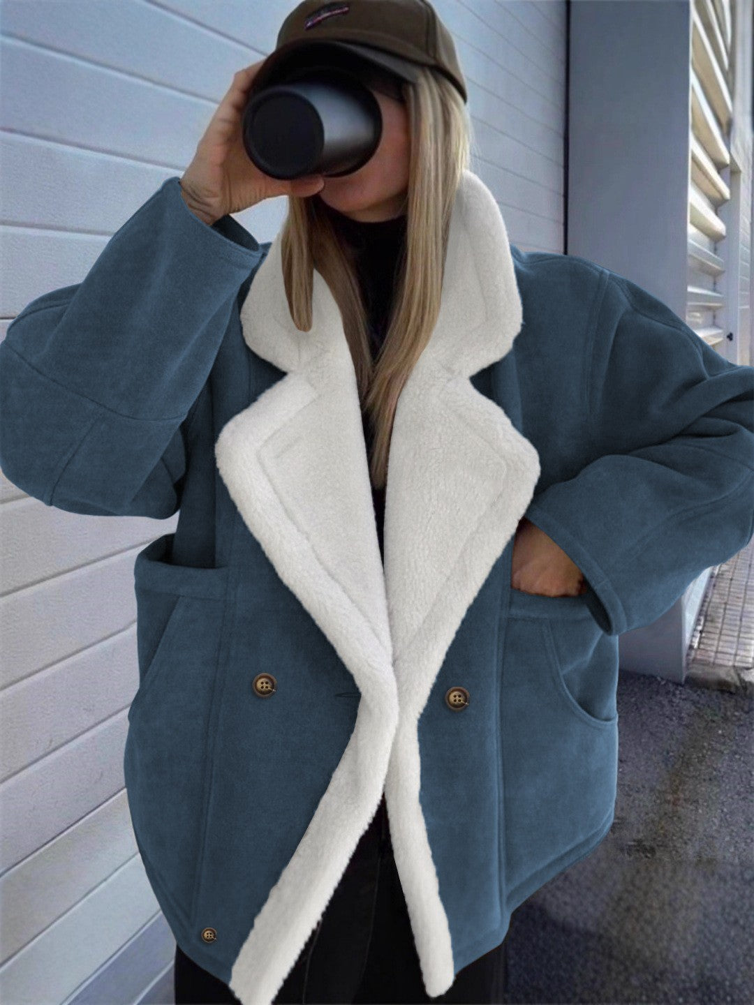 Women Oversized Sherpa Lined Suede Winter Jacket