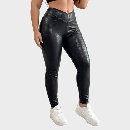 Plus Size Croc Embossed Faux Leather Leggings