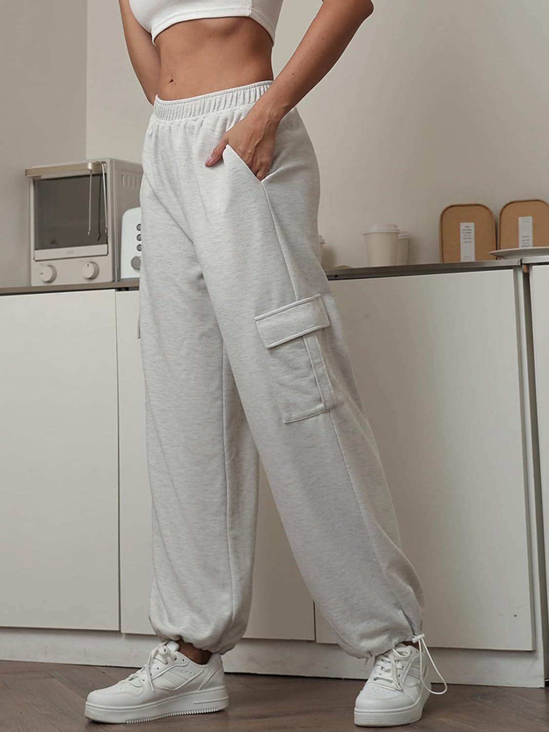 High Waist Drawstring Cargo Jogger Pants