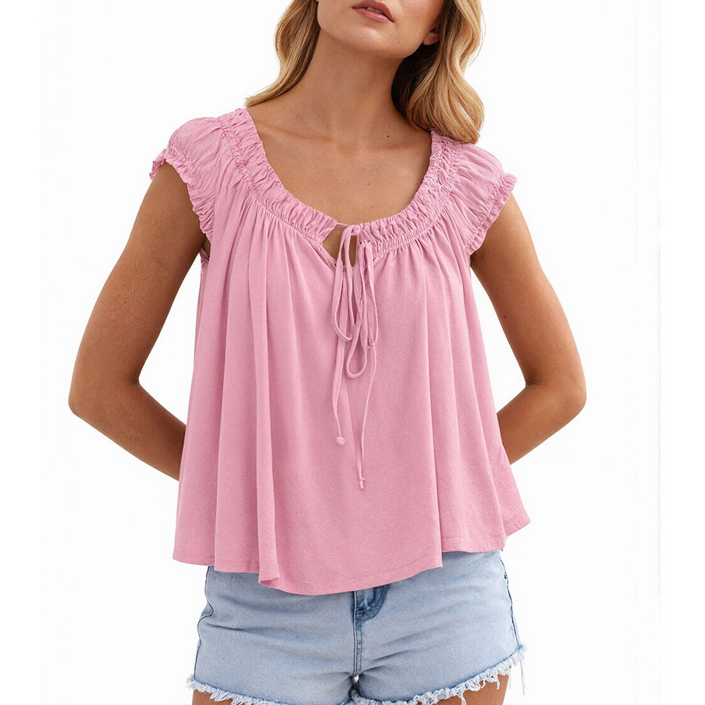 Ruffled Tie Front Tank Top Sleeveless Casual Cute Blouse