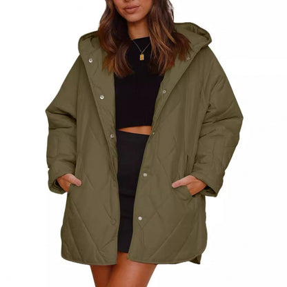 Women's Hooded Quilted Mid-Length Lightweight Winter Jacket