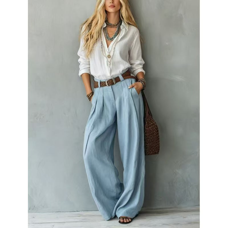 Women's Two Piece Button Down Shirt & Wide Leg Pants Set