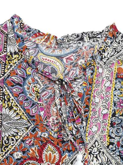 Boho Paisley Sleeveless Midi Dress Tassel Vacation