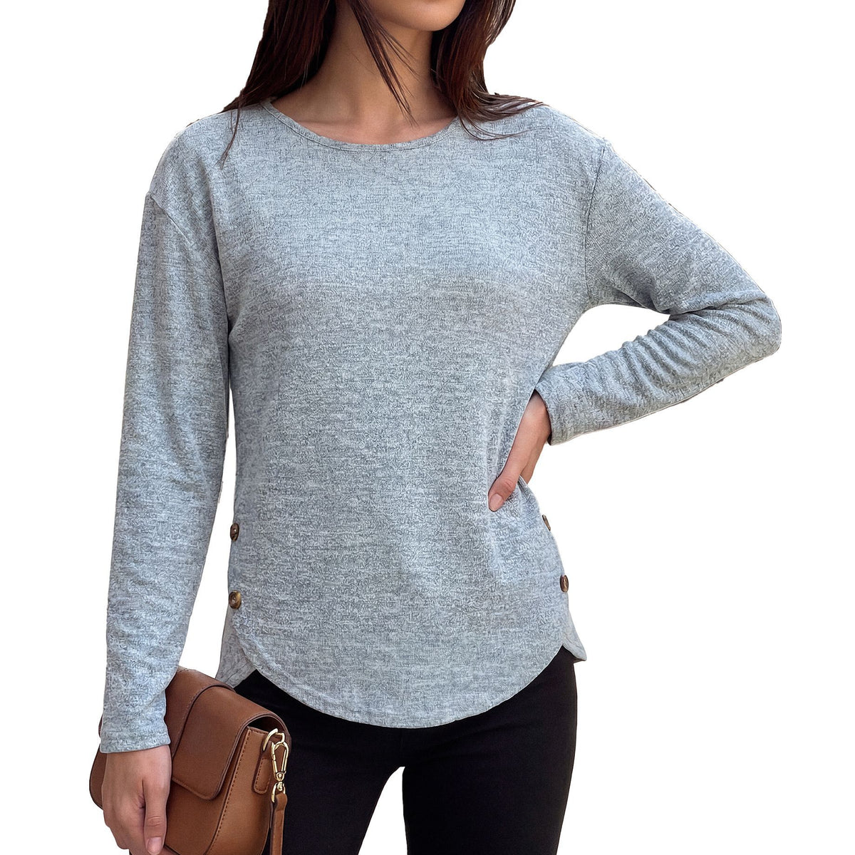 Women's Oversized Side Button Long Sleeve Tunic Top