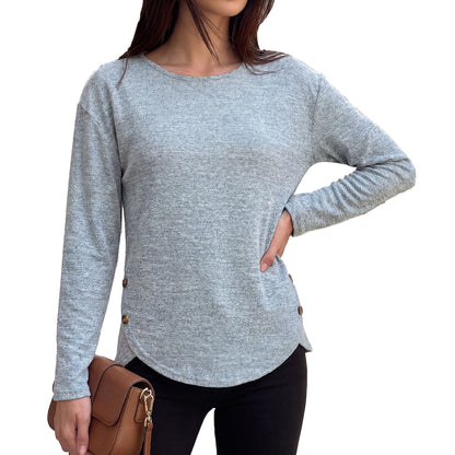 Women's Oversized Side Button Long Sleeve Tunic Top