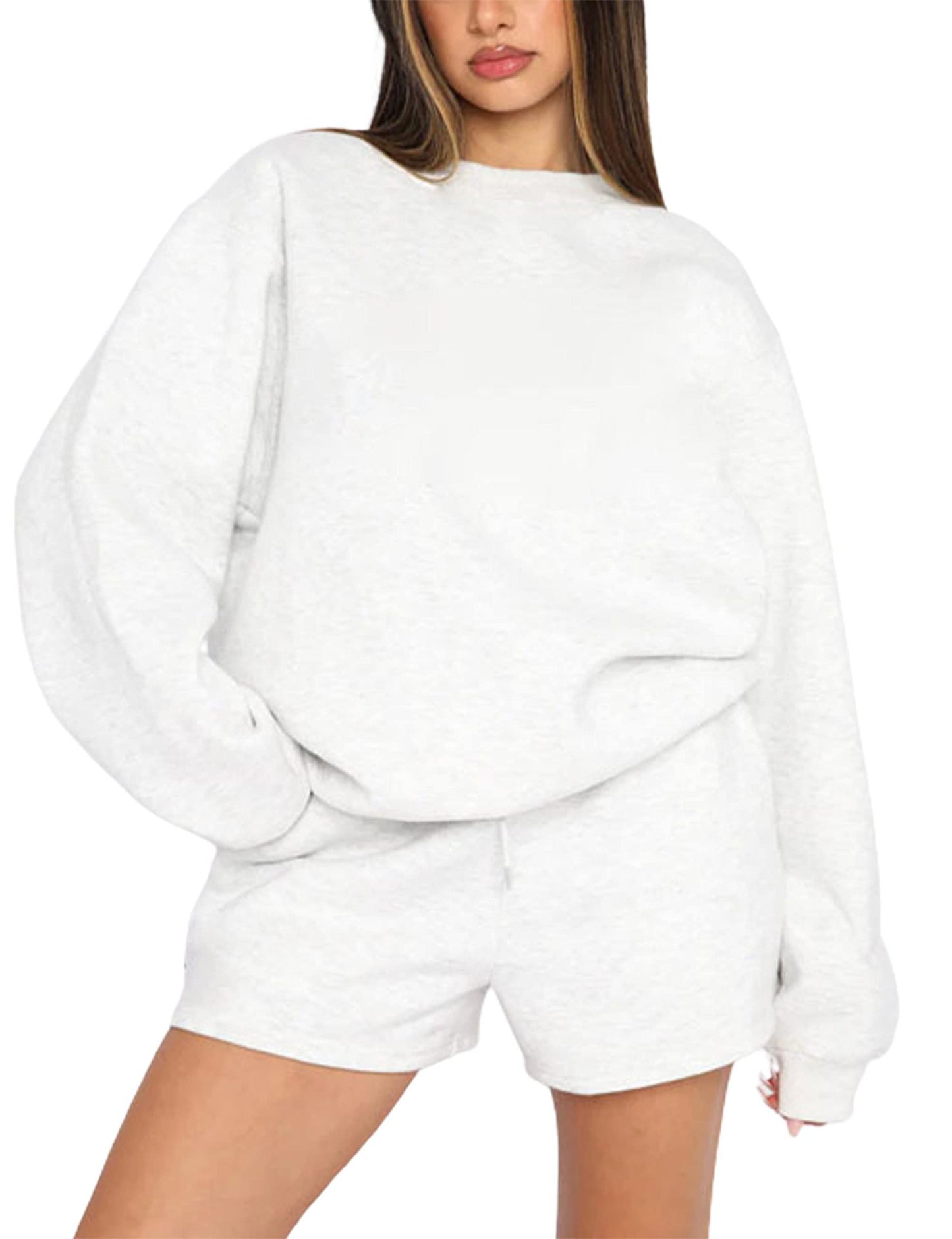 Women's Crew Neck Sweatshirt & Shorts Matching Set