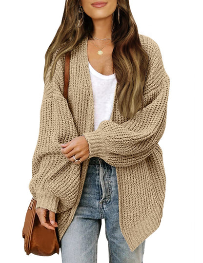 Women's Oversized Chunky Knit Open Front Pocket Cardigan