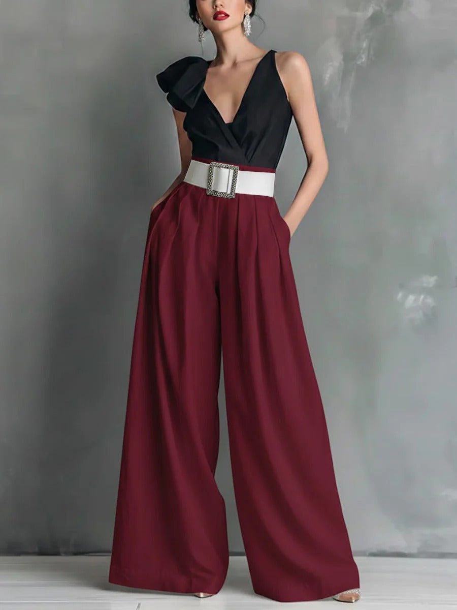 Women's Belted High Waist Wide Leg Work Pants