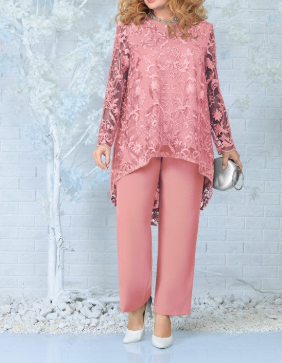 Plus Size Lace Two Piece Pants Set Cocktail Evening
