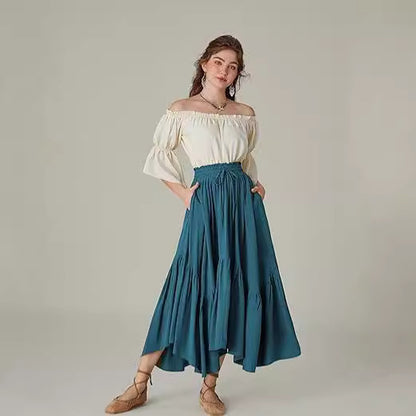 Women's High-Waisted Tiered Maxi Skirt – Vintage Boho Long Skirt