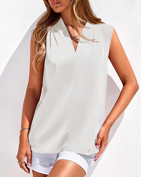 Satin V-Neck Sleeveless Top for Women Work & Casual