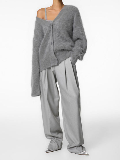 Pink Faux Mink Knit Oversized Cardigan Soft Fluffy Sweater
