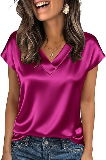 Satin V-Neck Pullover Top Casual Office & Daily Wear