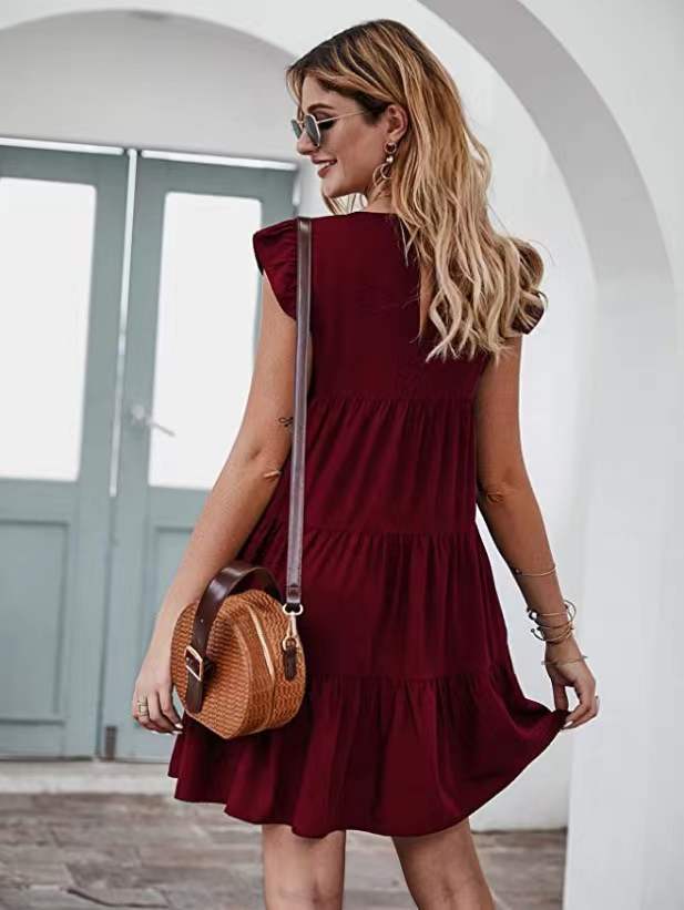 Solid Color Casual Short Sleeve Babydoll Dress