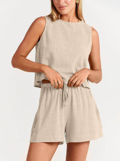 Sleeveless Top and Drawstring Shorts Two Piece Set