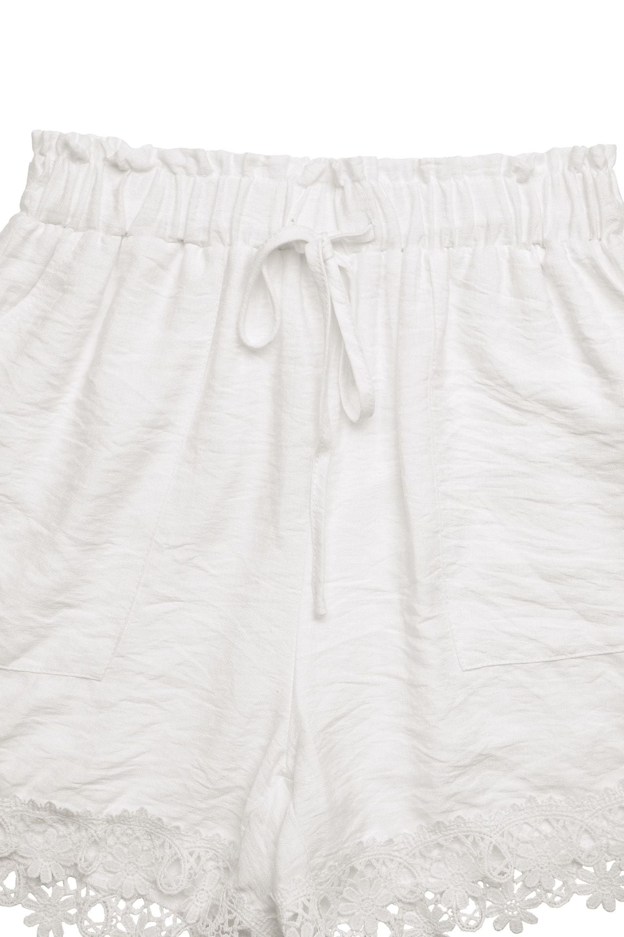 White Lace Trim Bermuda Shorts High Waist Summer Casual
