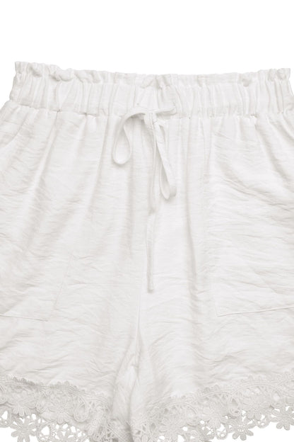 White Lace Trim Bermuda Shorts High Waist Summer Casual