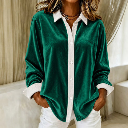 Women's Velvet Contrast Trim Button Down Shirt
