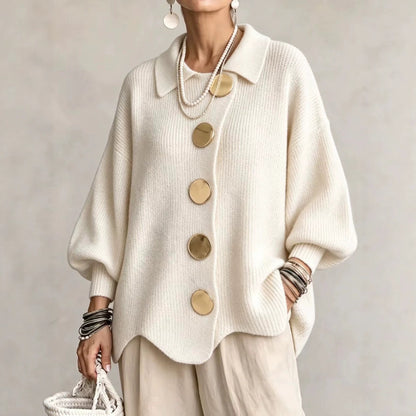 Womens Oversized Collared Cardigan Chunky Knit Button Front