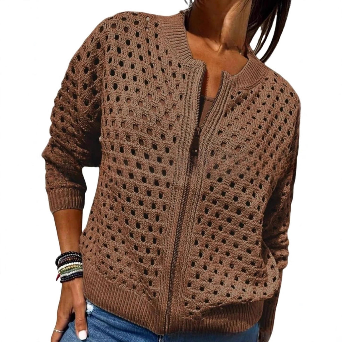 Women's Crochet Zip Up Cardigan Sweater