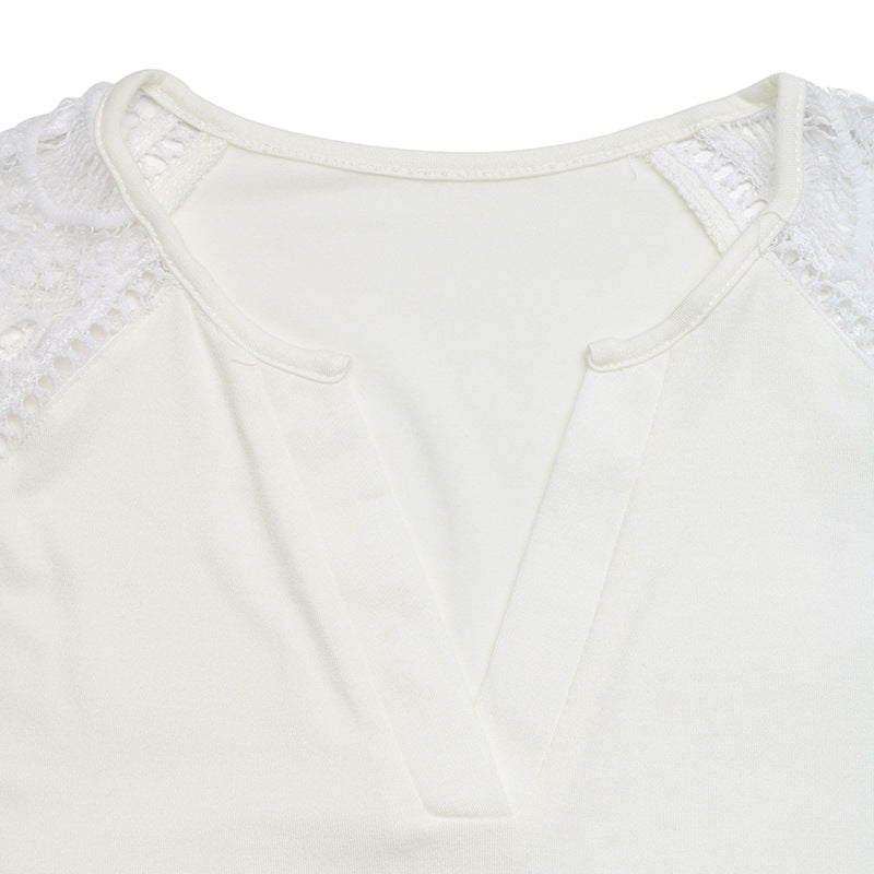 Women's V-Neck Lace Crochet Short Sleeve Top Summer Casual Boho Blouse