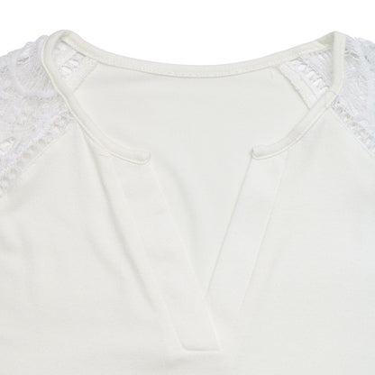 Women's V-Neck Lace Crochet Short Sleeve Top Summer Casual Boho Blouse