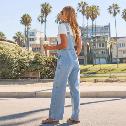 Wide Leg Denim Overalls Pocket Jumpsuit