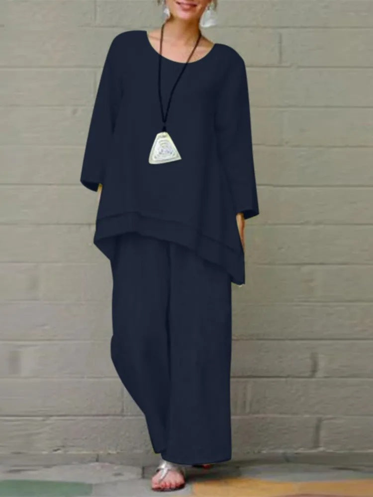 Women's Plus Size Linen Cotton Matching Set Wide Leg Pants