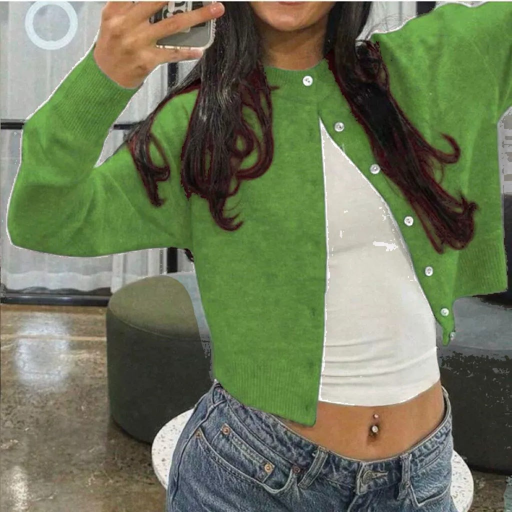 Women's Soft Knit Button Down Crew Neck Cardigan