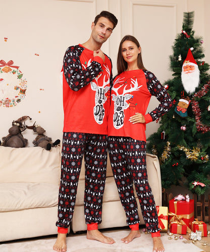 Alphabet Snowflake Deer Parent-child Clothing, Printed Home Christmas Pajamas