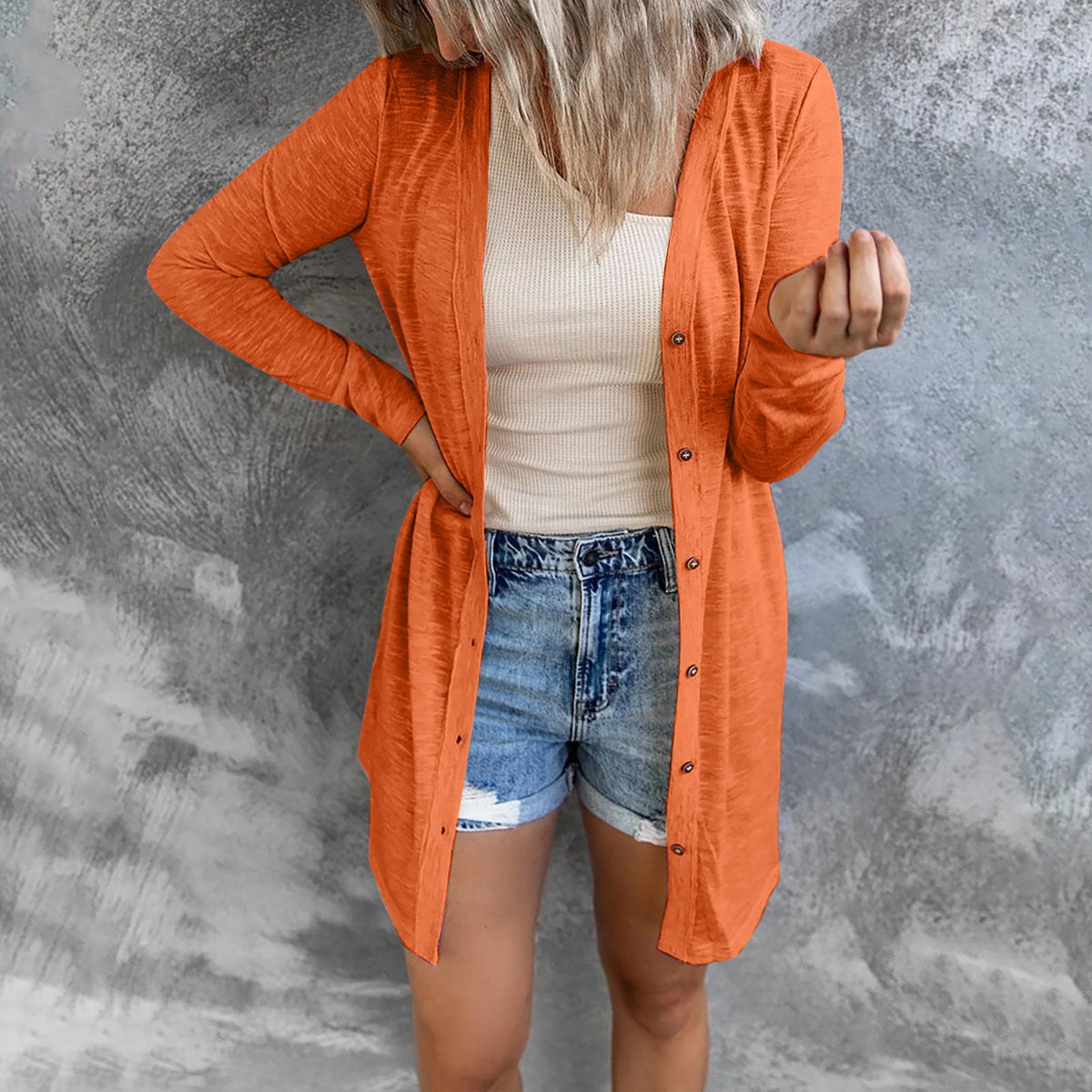 Women's Lightweight Long Sleeve Button Down Solid Cardigan
