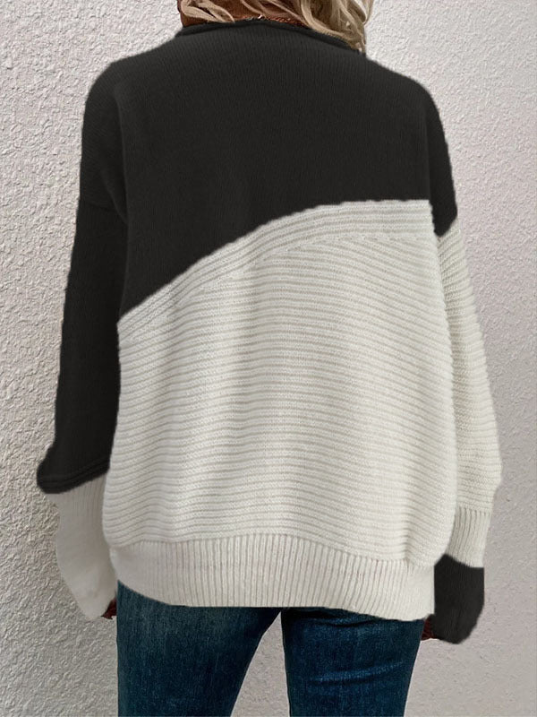 Color Block Crew Neck Long Sleeve Sweater