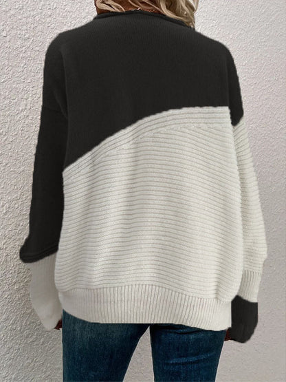 Color Block Crew Neck Long Sleeve Sweater