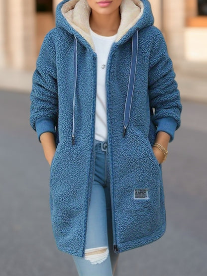 Women's Sherpa Fleece Hooded Zip Up Longline Jacket