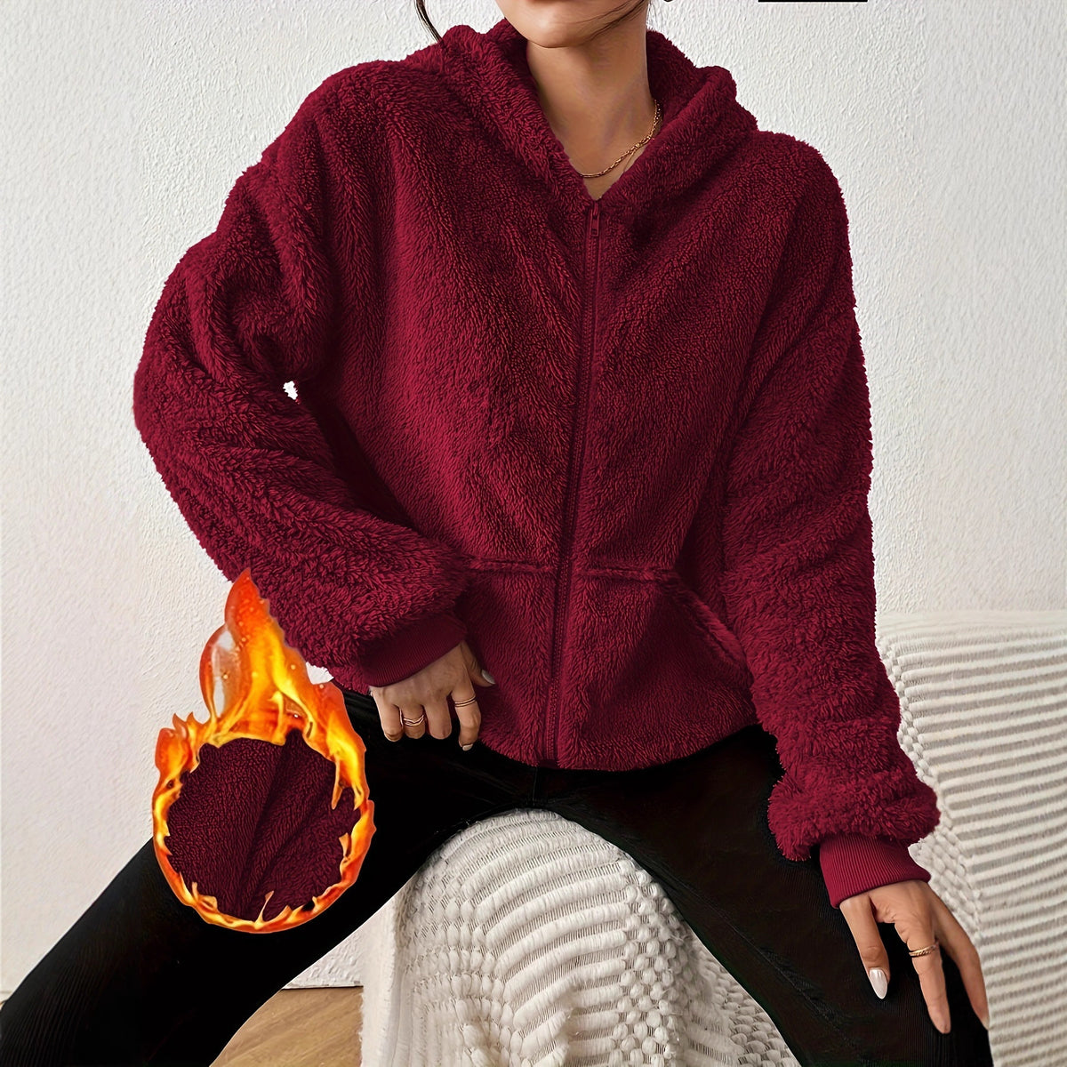 Women's Sherpa Fleece Zip Up Hoodie Jacket Winter