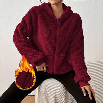 Women's Sherpa Fleece Zip Up Hoodie Jacket Winter