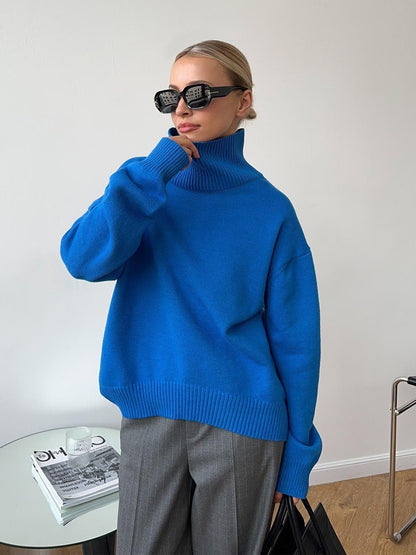 Oversized Turtleneck Sweater Solid Casual Knit Pullover